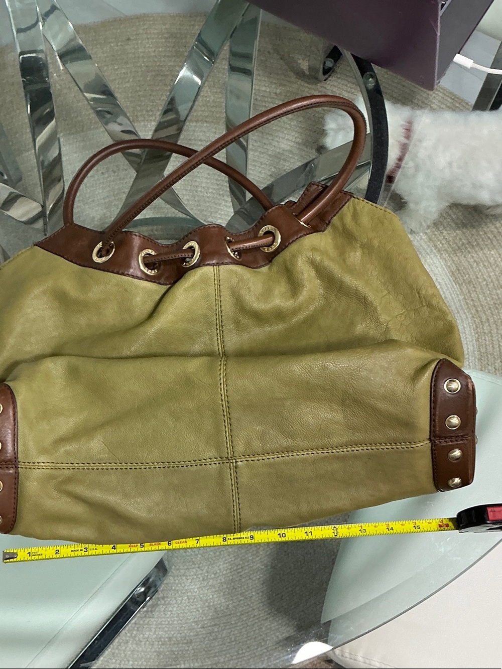Michael Kors Olive and Brown Drawstring Shoulder Tote - Picture 11 of 13